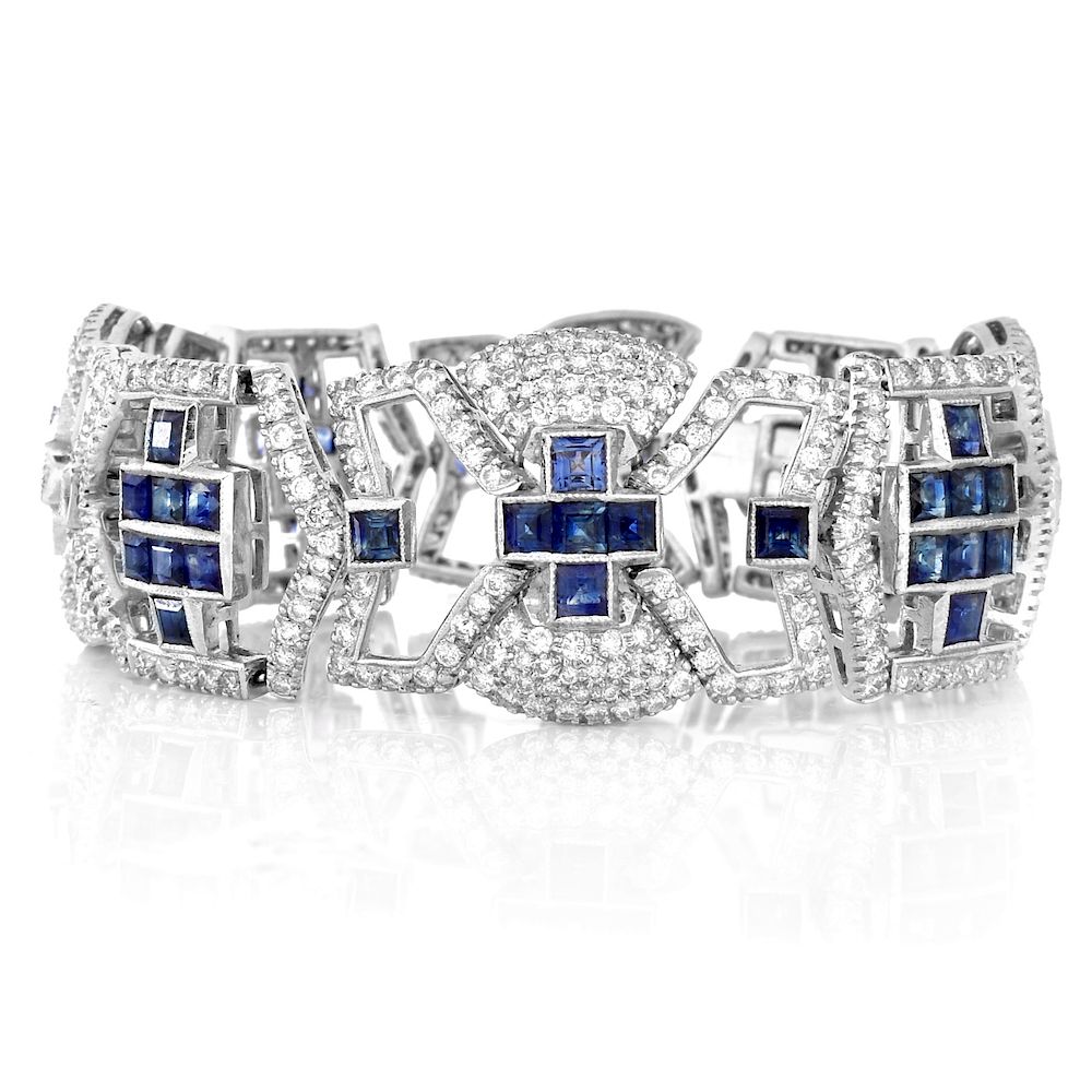 Appraisal: Sapphire Diamond and K Gold Bracelet Carat Square Cut Sapphire