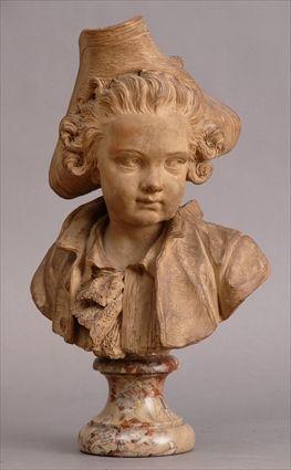 Appraisal: LOUIS XVI-STYLE POTTERY BUST OF A BOY IN TRICORN HAT