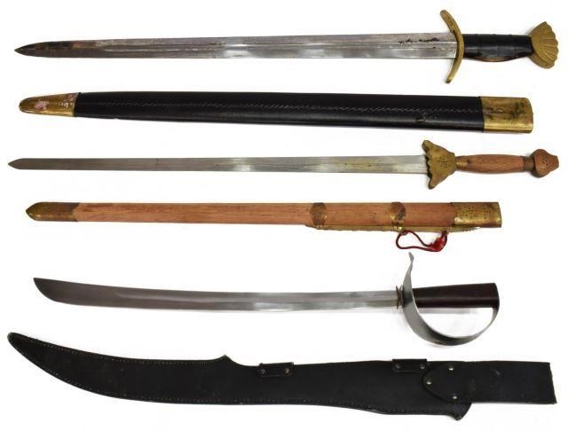 Appraisal: lot of Contemporary swords including cutlass style sword blade wood