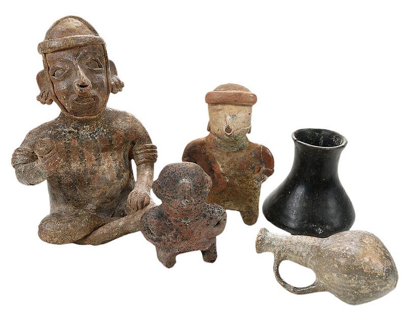 Appraisal: Five South American Pottery Vessels and Figures possibly Pre-Colombian small