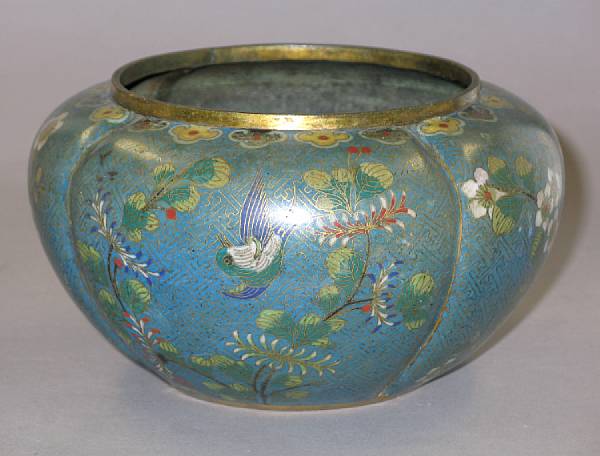 Appraisal: A cloisonn enameled metal melon-form jar Of compressed globular form