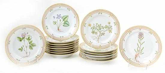 Appraisal: Royal Copenhagen Flora Danica porcelain salad plates gilt borders polychrome