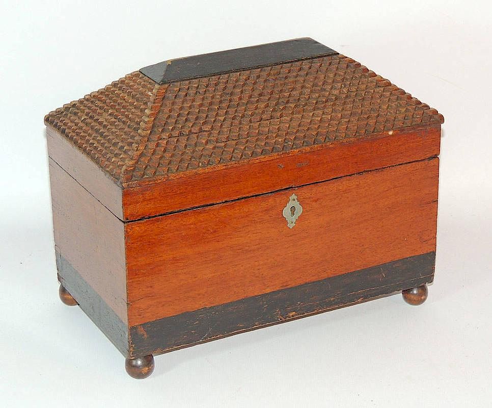 Appraisal: Tramp Art Dresser Box Early th Century On ball feet