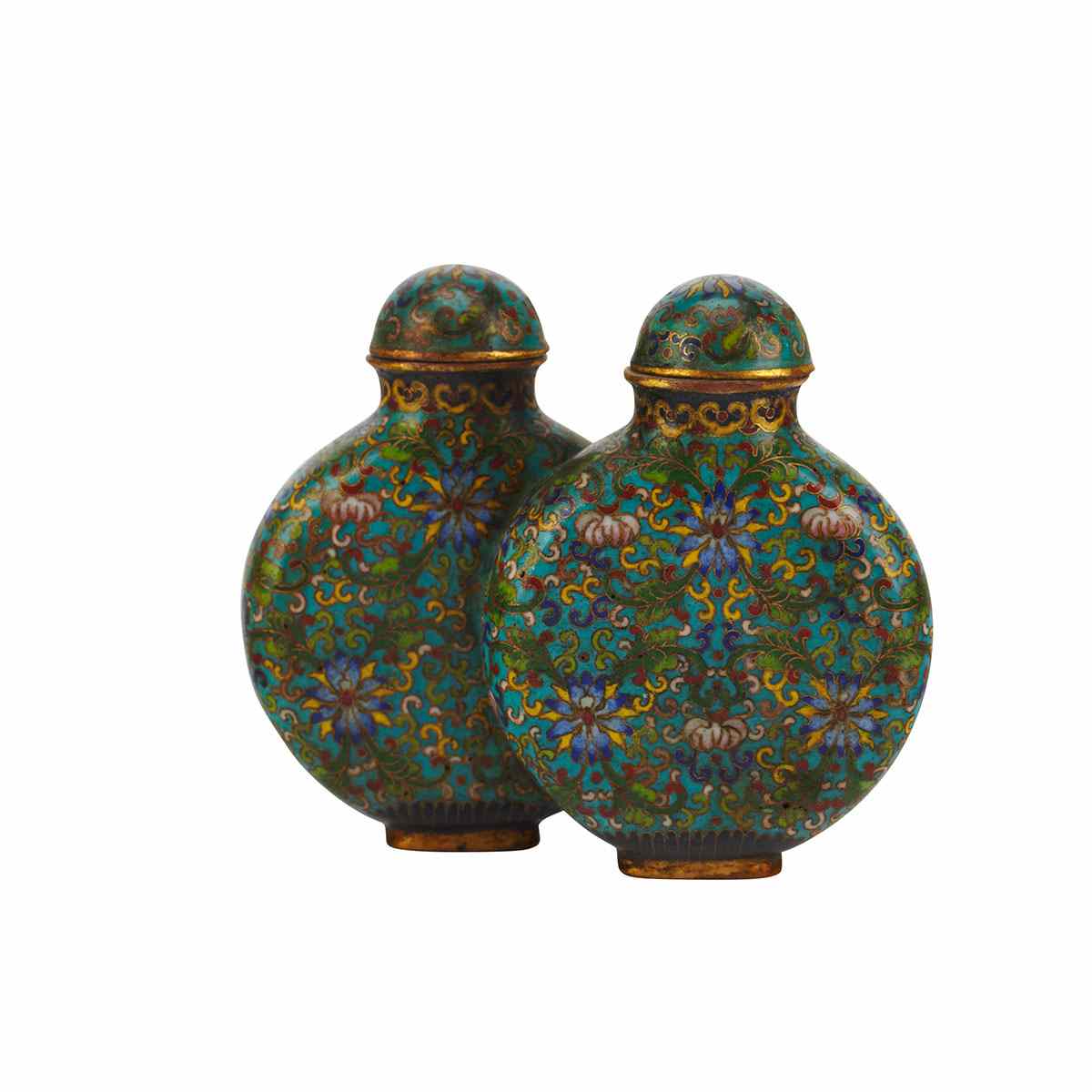 Appraisal: Cloisonn Enamel Double Snuff Bottle th Century Decorated with vines