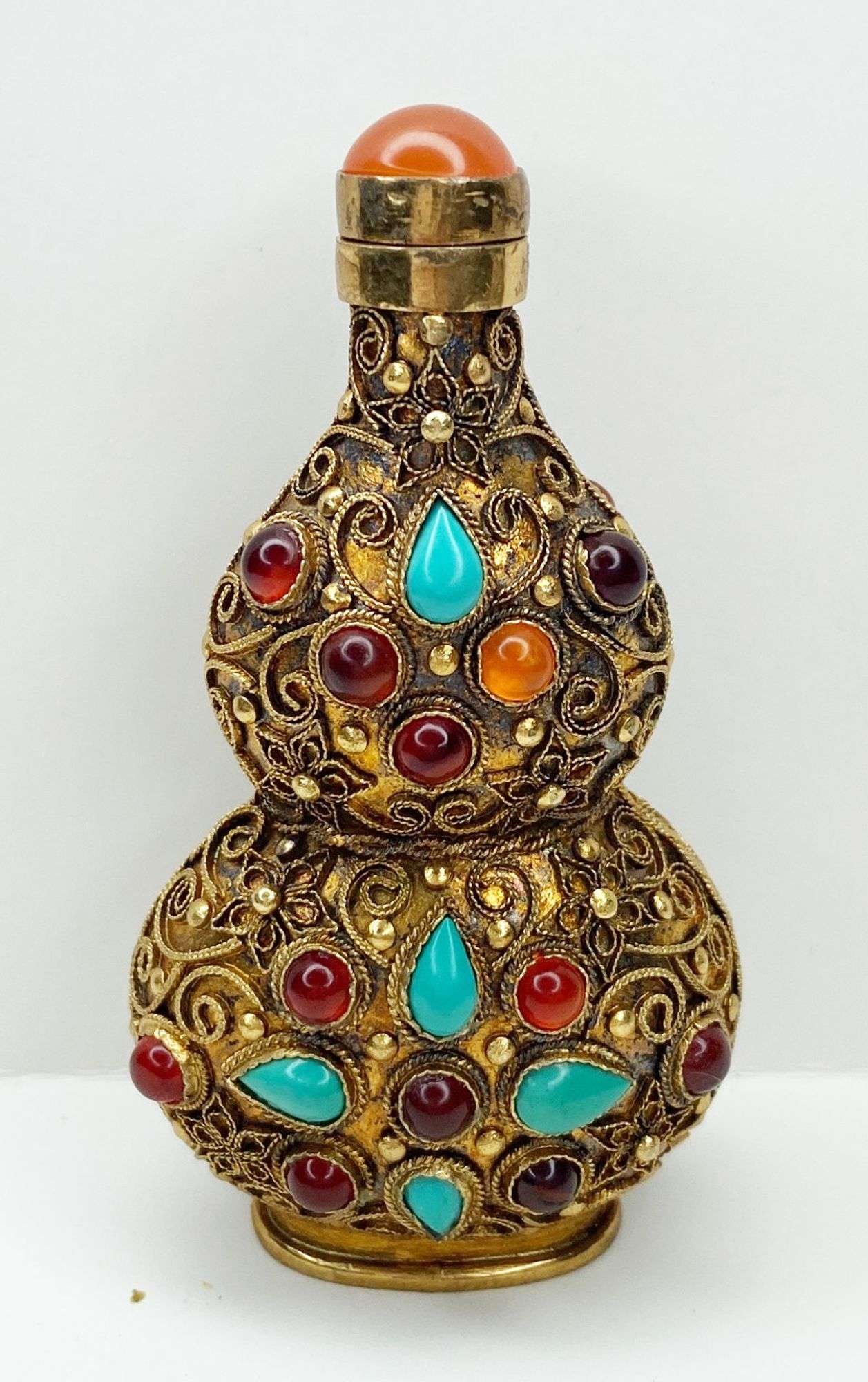 Appraisal: Chinese Jeweled Filigree Snuff Bottle tall at widest Condition Good