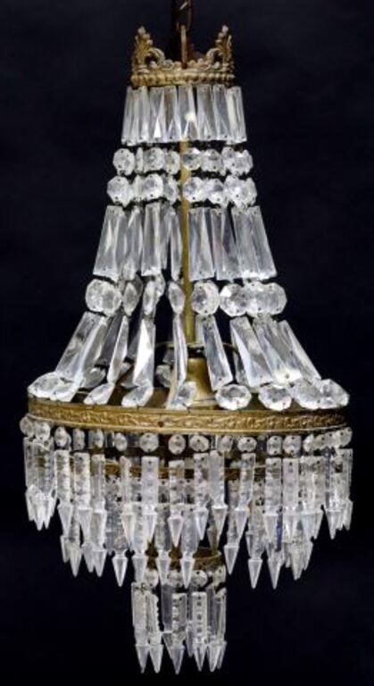 Appraisal: Empire style sac-a-pearl single light chandelier th c having palmette