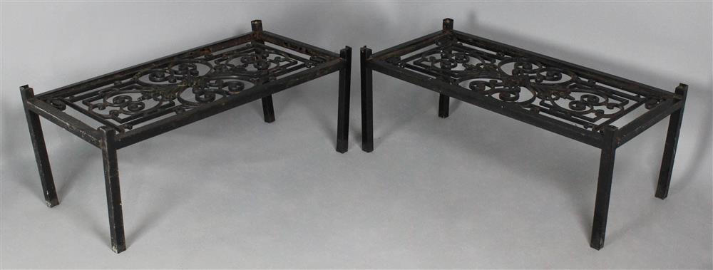 Appraisal: PAIR OF VICTORIAN STYLE WROUGHT IRON COFFEE TABLES with inset