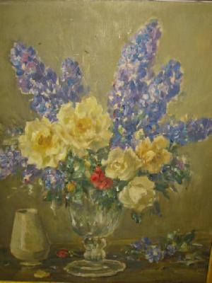 Appraisal: OWEN BOWEN Still Life with Flowers in a Glass Vase