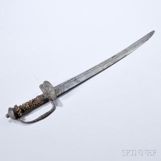 Appraisal: European Hunting Sword c mid- th century foliate scroll-decorated steel