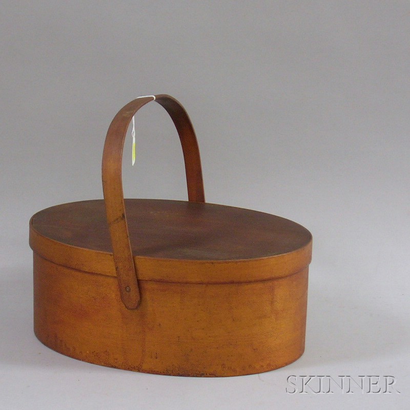 Appraisal: Shaker Oval Wooden Finger Lap-sided Covered Carrier with Swing Handle