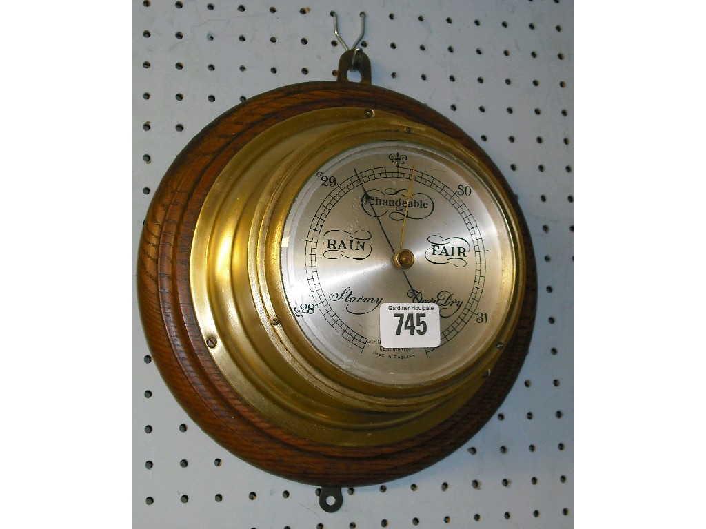 Appraisal: Brass bulkhead barometer the silvered dial signed John Barker Co