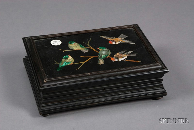 Appraisal: Pietra Dura Mounted Box and Cover Italy late th century