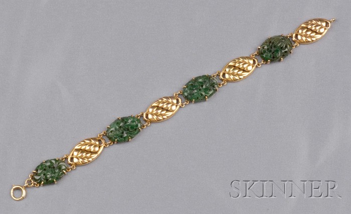 Appraisal: kt Gold and Jadeite Bracelet Tiffany Co c composed of