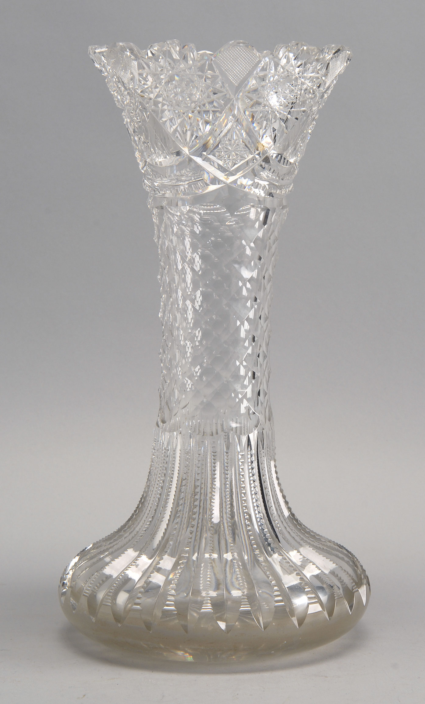 Appraisal: LEADED CUT GLASS VASE in waisted form with pinwheel and