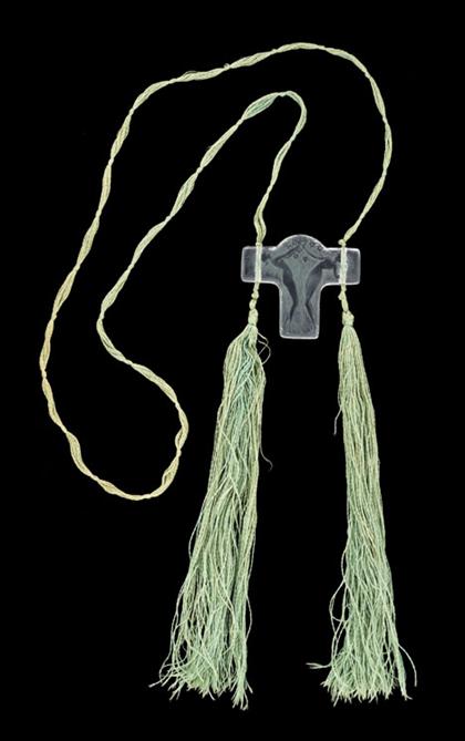 Appraisal: Etched glass pendant on green silk cord Lalique Art Nouveau