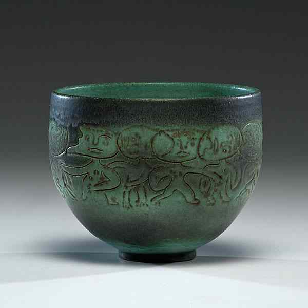 Appraisal: Edwin and Mary Scheier - USA - Green Bowl with