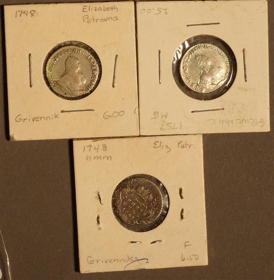 Appraisal: Russian Silver Coins Elizabeth Petrovna Kopecks Grivveniks