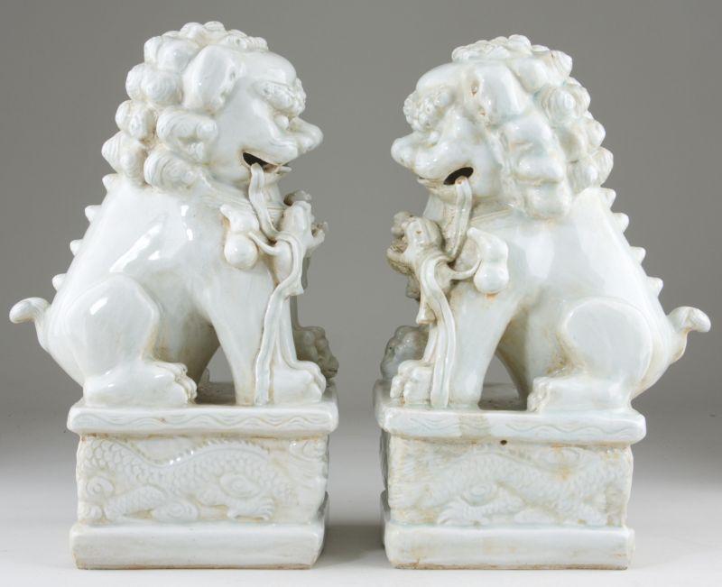 Appraisal: Pair of Antique Chinese Porcelain Foo Dogs late th -