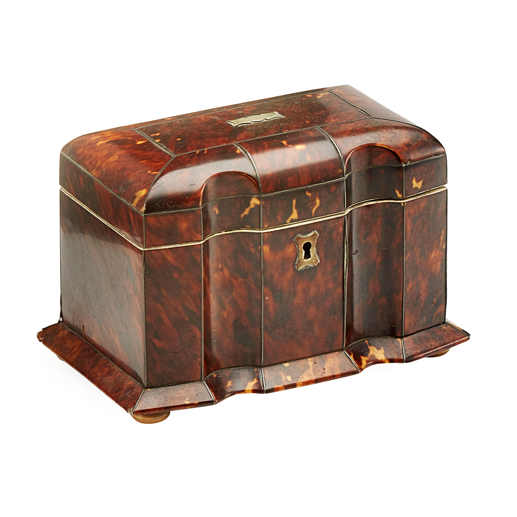 Appraisal: YREGENCY TORTOISESHELL TEA CADDY EARLY TH CENTURY of serpentine outline