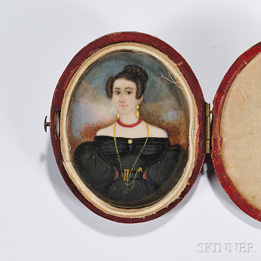 Appraisal: American School th Century Miniature Portrait of a Woman Wearing