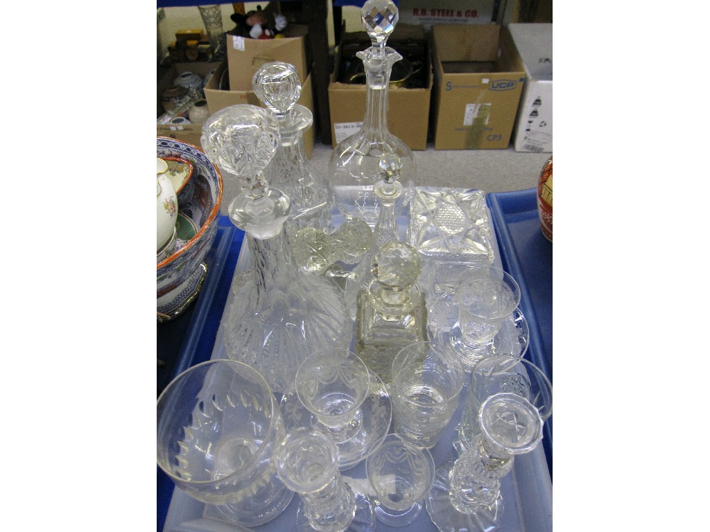 Appraisal: Tray lot of glassware - decanters glasses knife rests etc