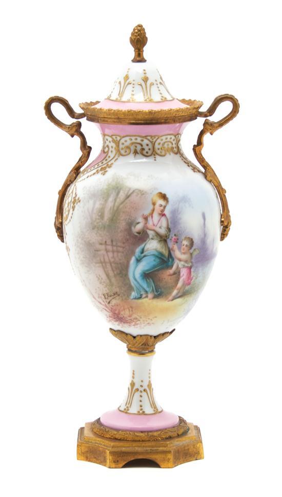 Appraisal: Sevres Style Gilt Metal Mounted Urn of baluster form decorated