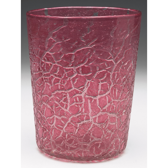 Appraisal: Durand vase cylindrical shape in cranberry cut to clear glass