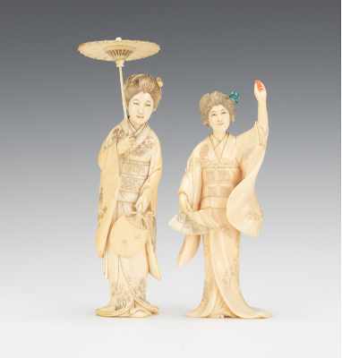 Appraisal: A Pair of Carved Ivory Maidens The two maidens are