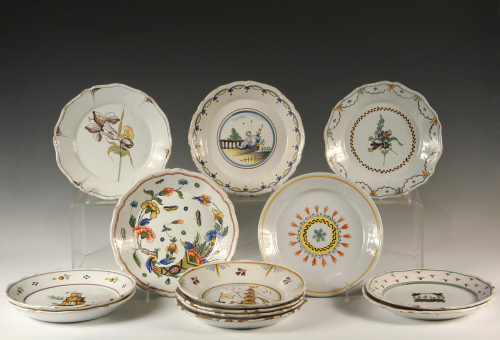 Appraisal: FAIENCE DINNER PLATES - th th c French Tin Glazed