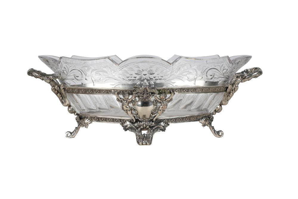 Appraisal: SILVERPLATE ETCHED GLASS CENTER BOWLin the Louis XVI style inches