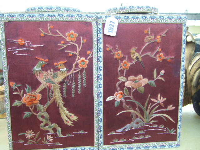 Appraisal: A pair of Chinese silk covered tea cannisters early th