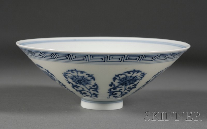 Appraisal: Porcelain Bowl China th century underglaze blue decoration of stylized