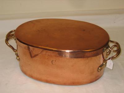 Appraisal: A VICTORIAN COPPER TWO HANDLED OVAL PAN and matching two