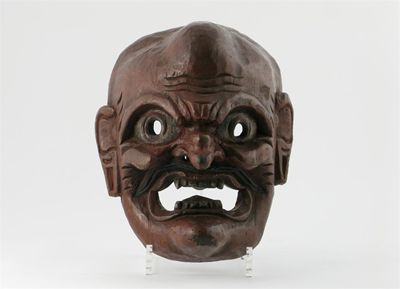 Appraisal: A Japanese wooden Noh Shikami mask painted with a dark