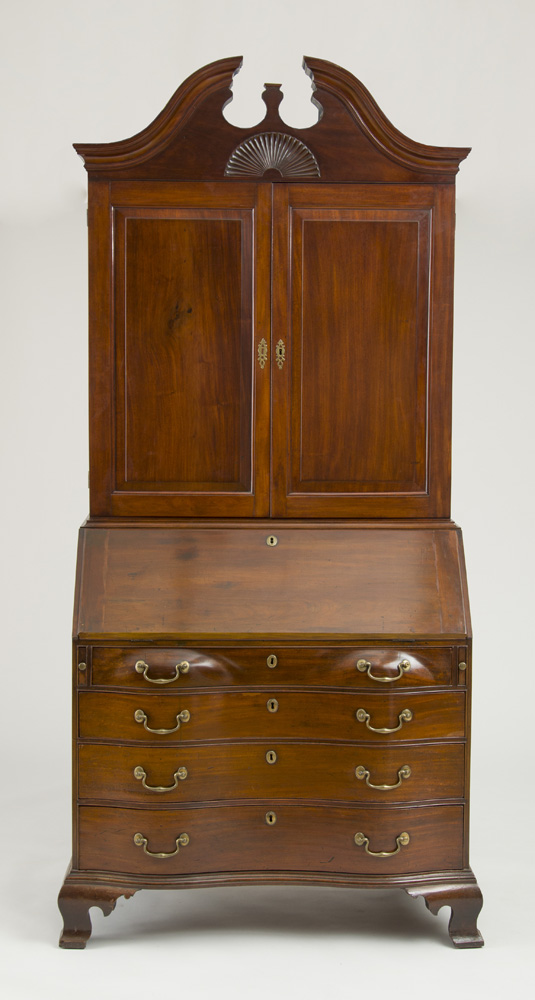 Appraisal: Chippendale Mahogany Bureau Bookcase Massachusetts Pair of paneled doors opening