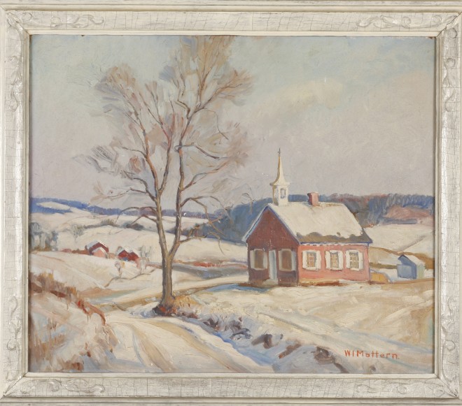 Appraisal: Winter landscape with church oil on board x SLR W