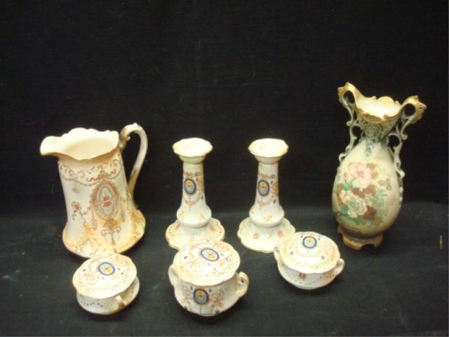 Appraisal: Athena Border W ADAMS -pc Dresser Set Vienna Vase From