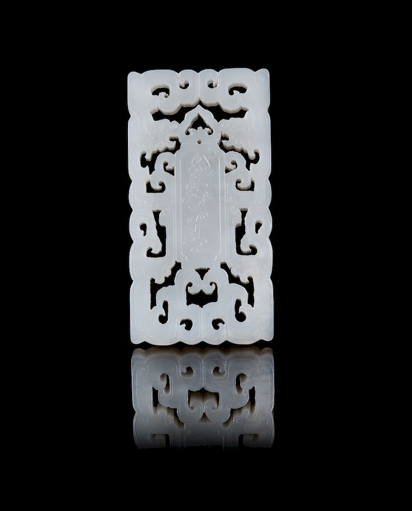 Appraisal: A Chinese White Jade Rectangular Pendant Height in cm A