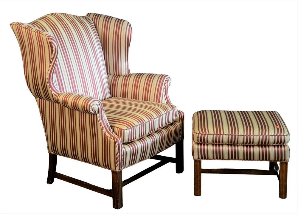 Appraisal: Upholstered Wing Chair and Ottoman height inches width inches Upholstered