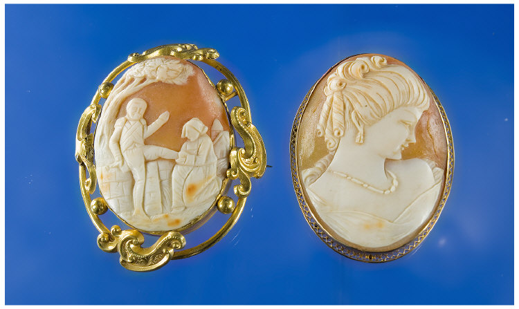 Appraisal: ct Gold Mounted Shell Cameo Showing A Young Woman The