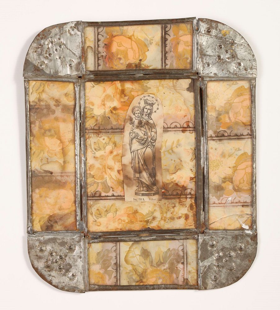 Appraisal: Tin Frame with Devotional Print ca - Attributed to Rio