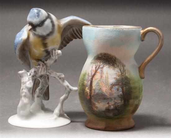 Appraisal: Rosenthal porcelain bird together with a Royal Bayreuth vellum glazed