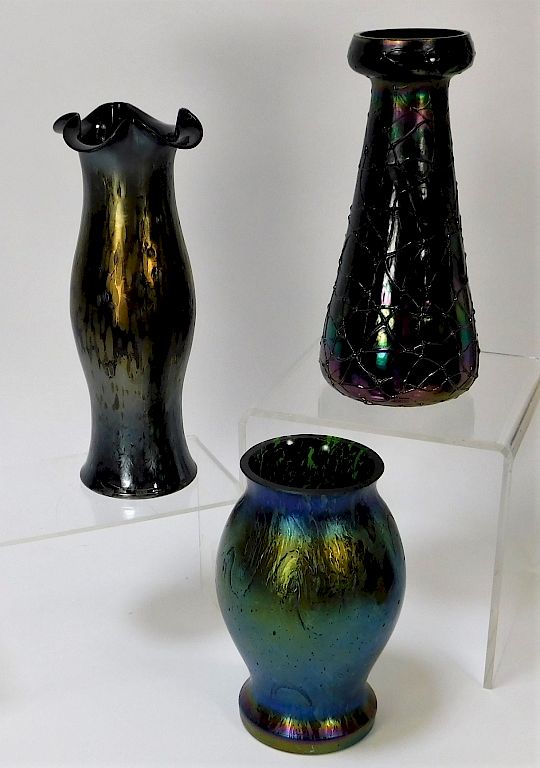 Appraisal: PC Kralik Iridescent Bohemian Art Glass Vases Bohemia th Century