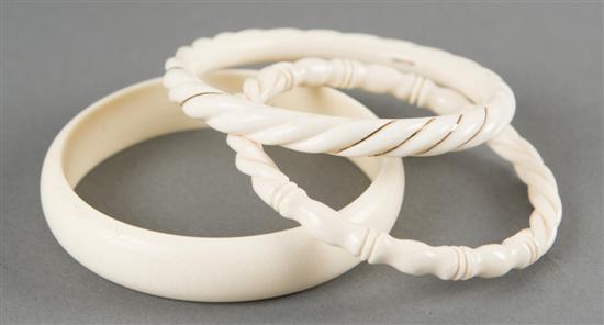 Appraisal: Group of Chinese ivory bangle bracelets th century Having a