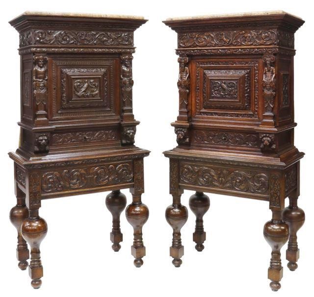 Appraisal: pair Continental oak court cupboards th c in a similar