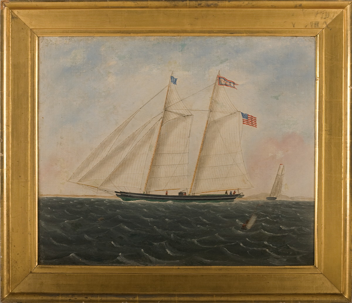 Appraisal: AMERICAN PRIMITIVE PAINTING OF THE SCHOONER quot CORA quot SECOND-QUARTER