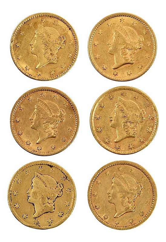 Appraisal: Six U S Gold Dollar Coins all Type I x