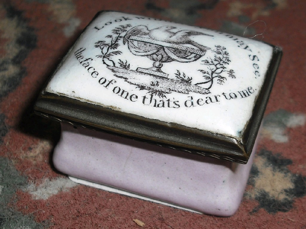 Appraisal: th th century Staffordshire enamel rectangular patch box the hinged