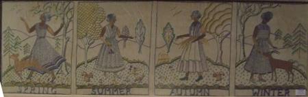 Appraisal: EDINBURGH SCHOOL EMBROIDERED PANEL OF FOUR SEASONS CIRCA inscribed 'Spring