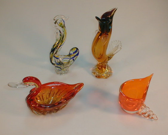 Appraisal: Four pieces of glass including fish cockerel duck and a